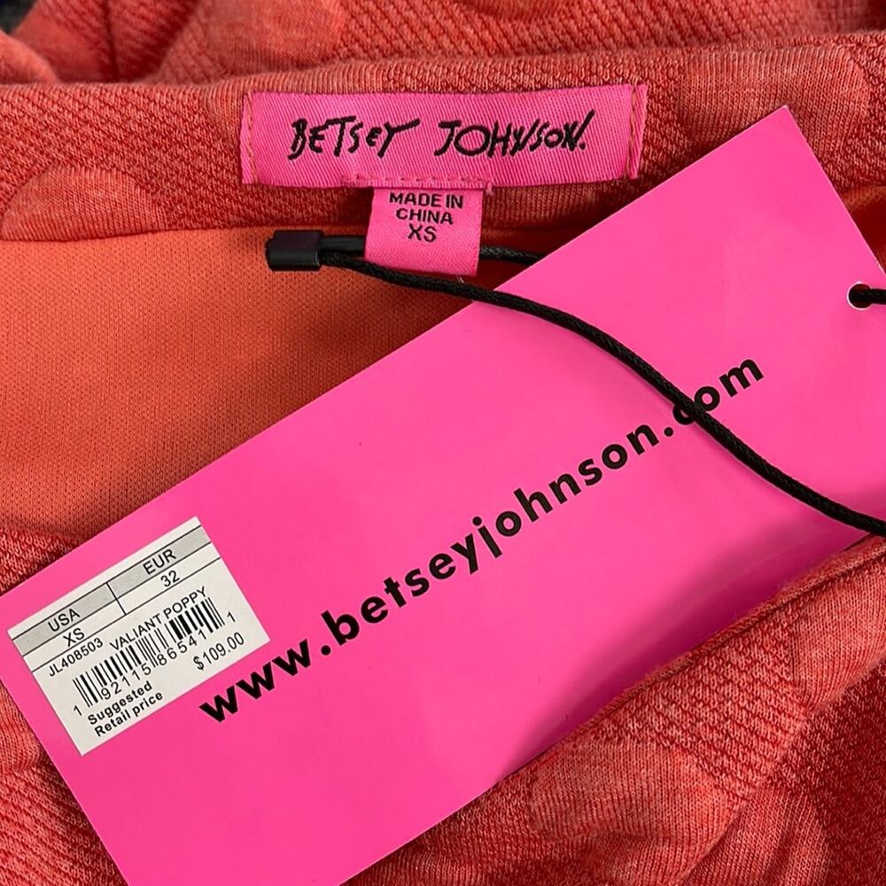 NWT Betsey Johnson Dot Jacquard Puff Sleeve Mini Dress Poppy Large XS - Picture 9 of 9